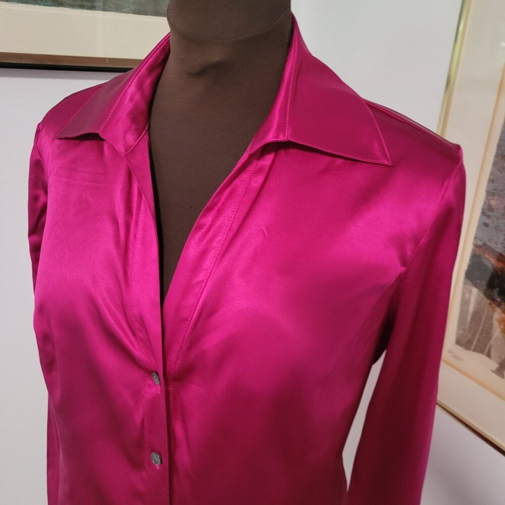 Talbots Silk Raspberry Pink Shirt Size 12 - Picture 3 of 5